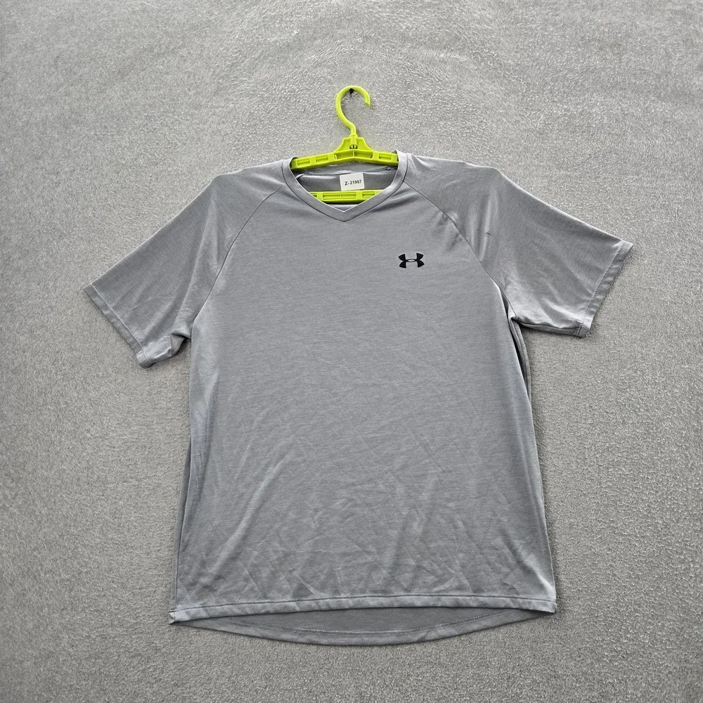 Under Armour Men Shirt XL Gray Tech Tee Logo Short Sleeve READ